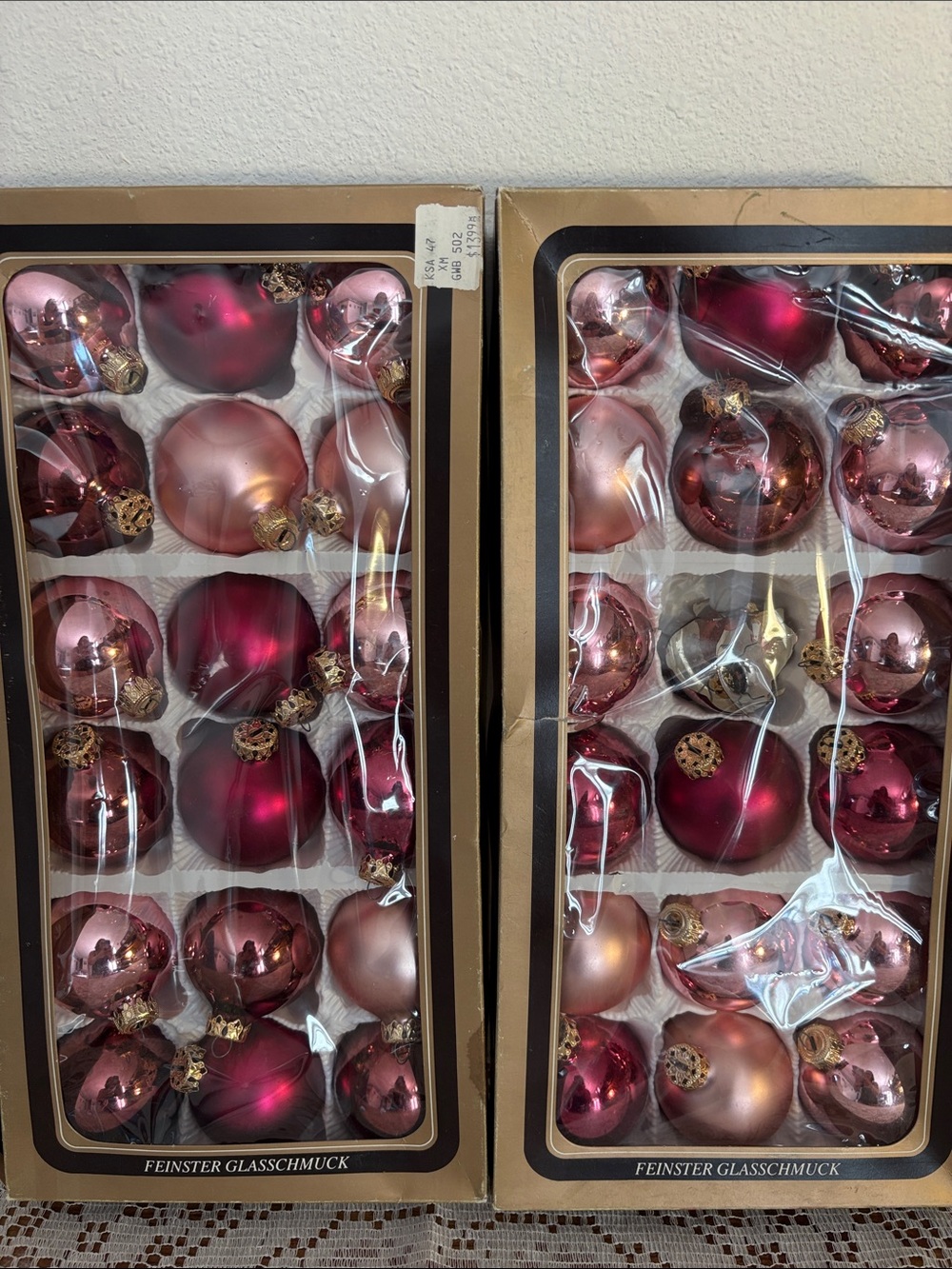 VINTAGE PinK and Rose Gold Christmas Ornament Set